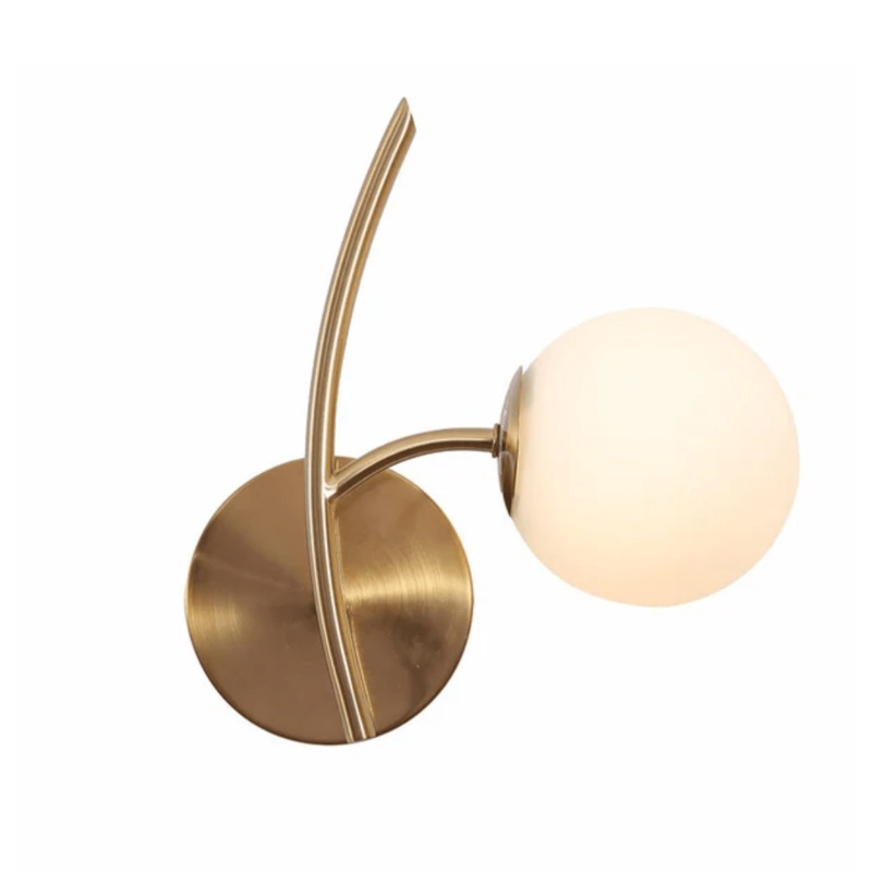 Single Lamp Gold Aluminium Bronze Metal Opal Glass Globe Wall Light – 20W