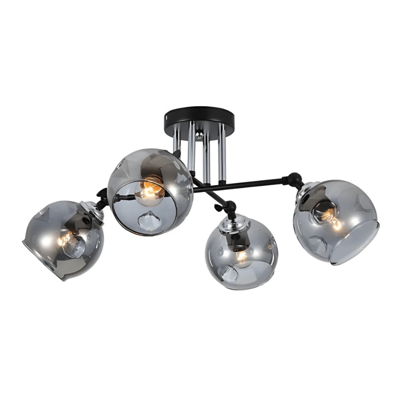 Smoky 4 Lamp Glass Black and Chrome Semi Flush Ceiling Light – 60W