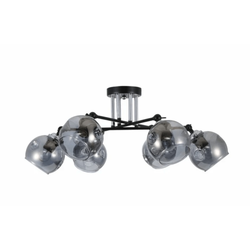 Smoky 6 Lamp Glass Black and Chrome Semi Flush Ceiling Light – 60W