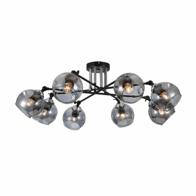 Smoky 8 Lamp Glass Black and Chrome Semi Flush Ceiling Light – 60W