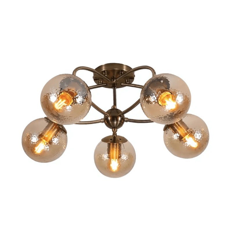 Textured Amber 5 Lamp Globe Semi Flush Ceiling Light – 40W