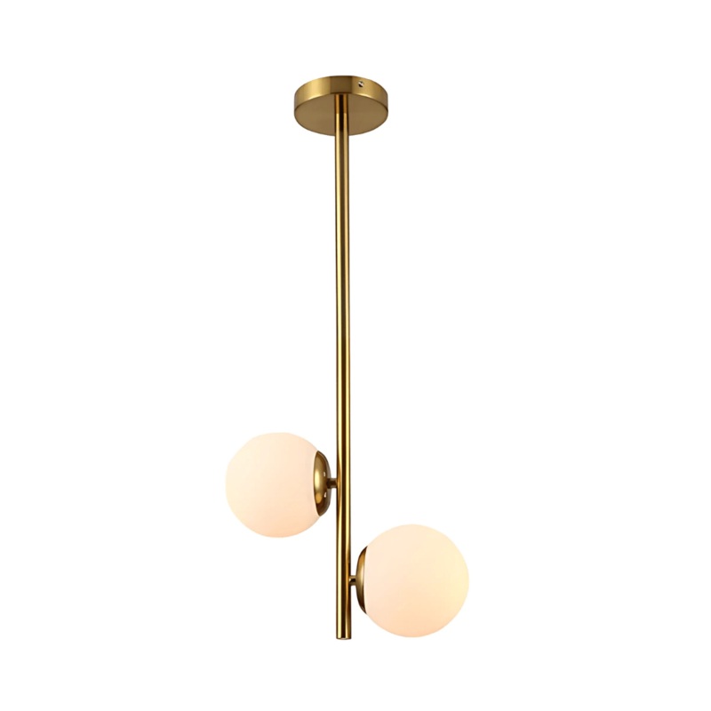 Vertical Opal 2 Opposite Lamps Glass Globes Gold Metal Body Ceiling Light – 40W