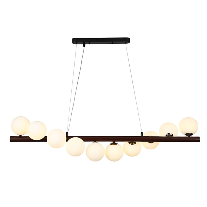 Walnut Wood Finish Opal Glass Globes Kitchen Island 10xG9 Chandelier Ceiling Light