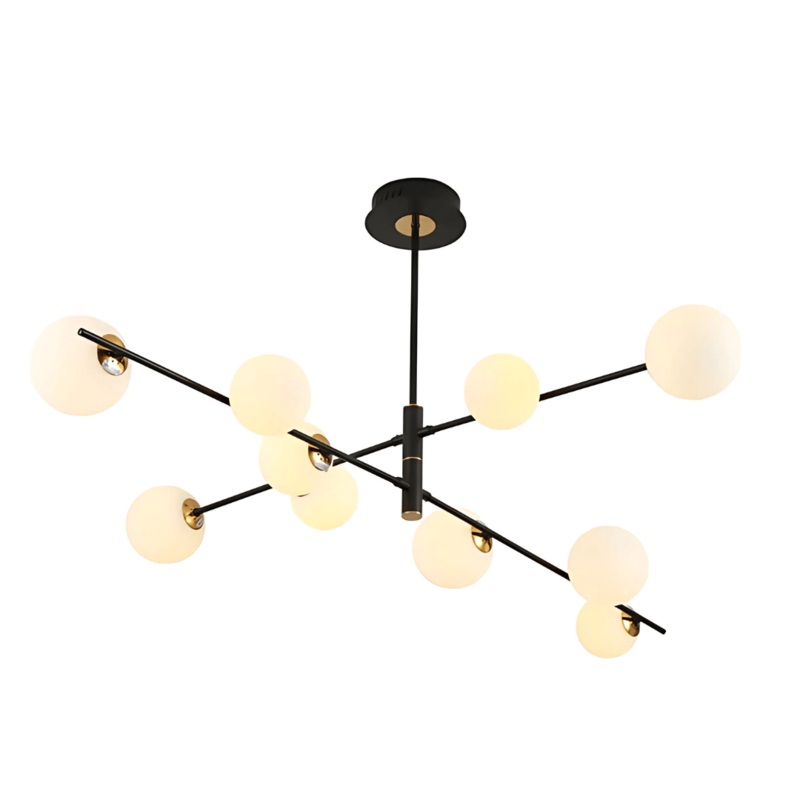 White Globe 10 Lamp Glass Black Rod Body Ceiling Light – 7W