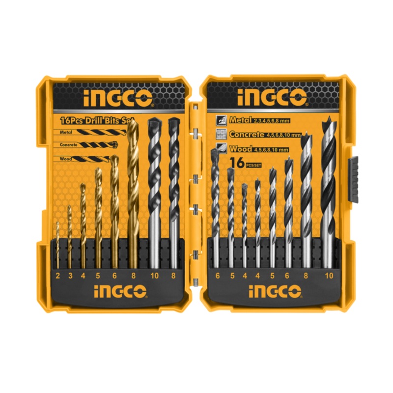 Ingco 16-Piece Drill Bit Set for Metal, Concrete & Wood – AKD9165
