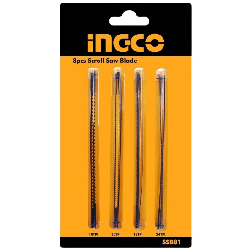 Ingco 8 Pieces Scroll Saw Blade Set – 10, 15, 18, 24 TPI – SSB81