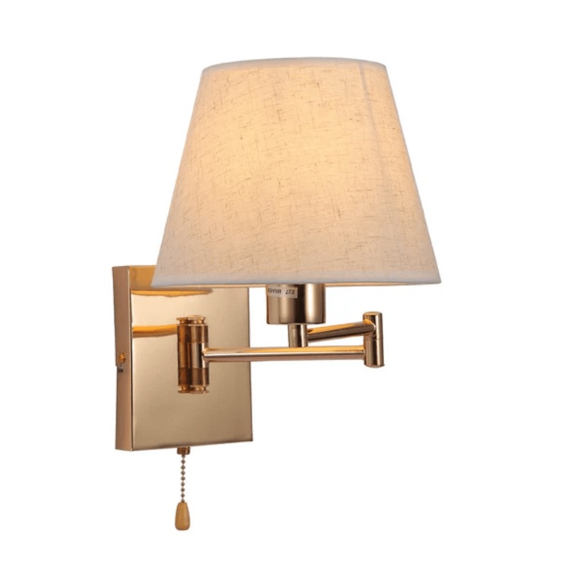 Metal Swing Arm Frustum Flaxen Gold Body Wall Light with Pull Down Switch