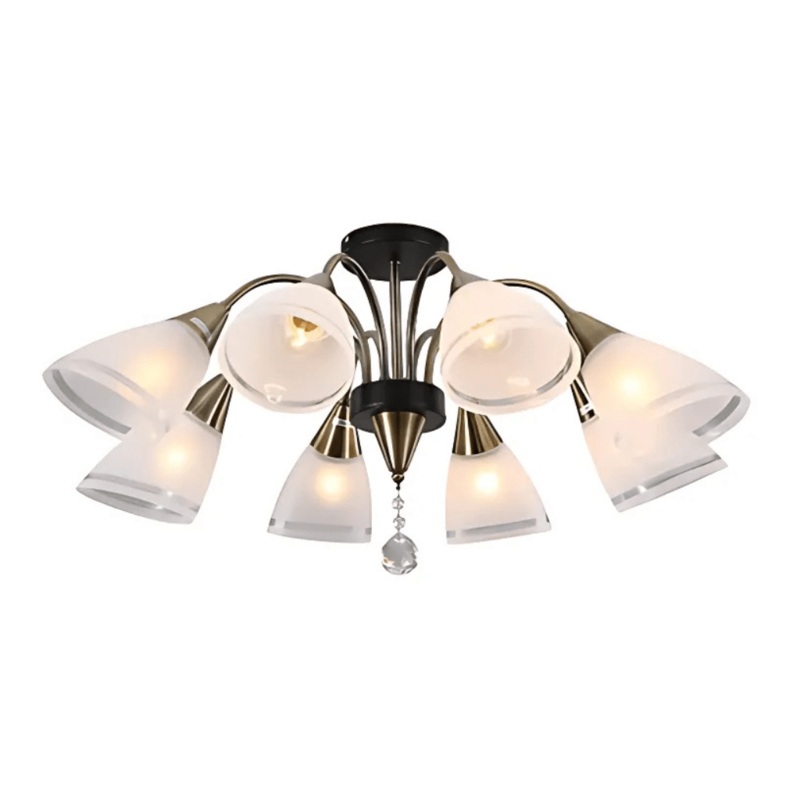 Petal Snowdrop 8 Lamp Cone Glass Antique Brass Semi Flush E27 Ceiling Light