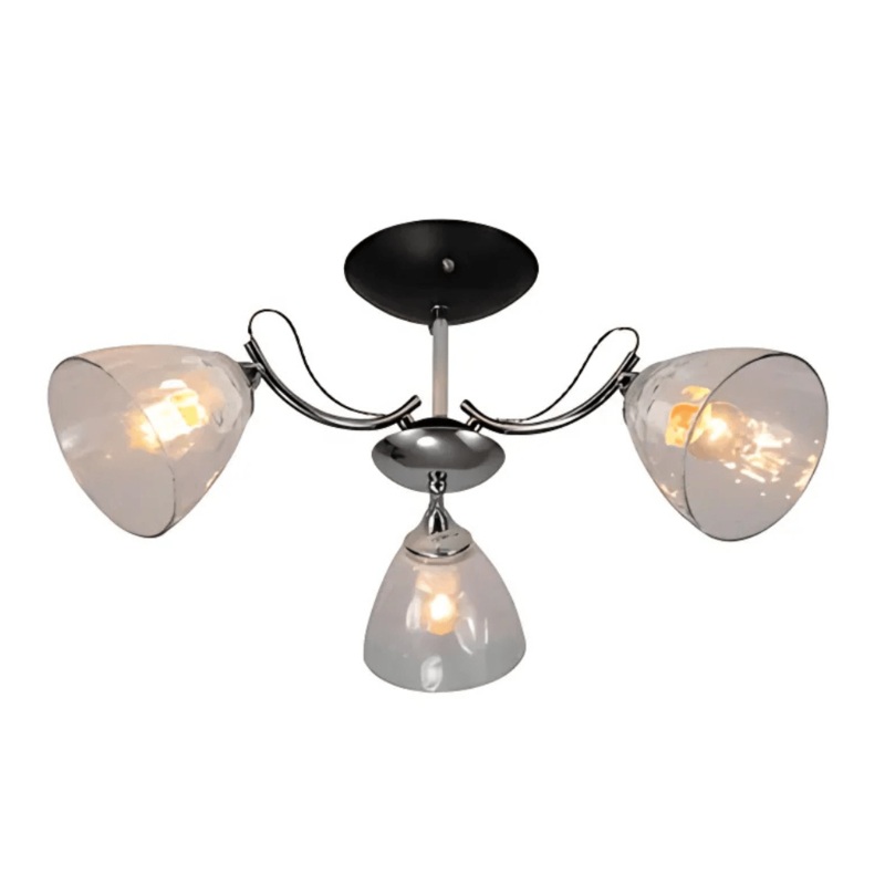 Textured 3 Lamp Clear Cone Glass Chrome Semi Flush Ceiling Light