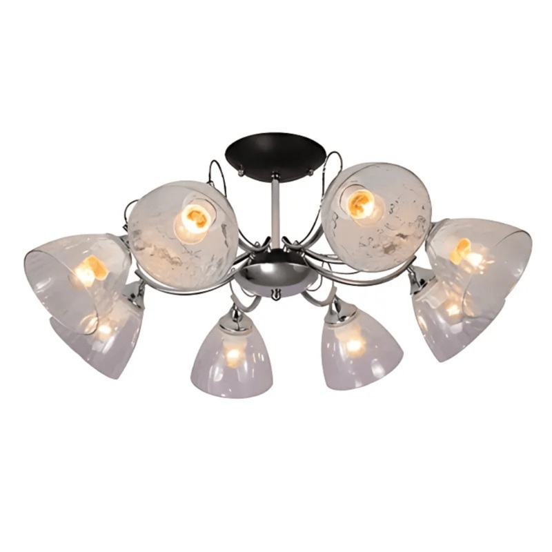 Textured 8 Lamp Clear Cone Glass Chrome Semi Flush Ceiling Light