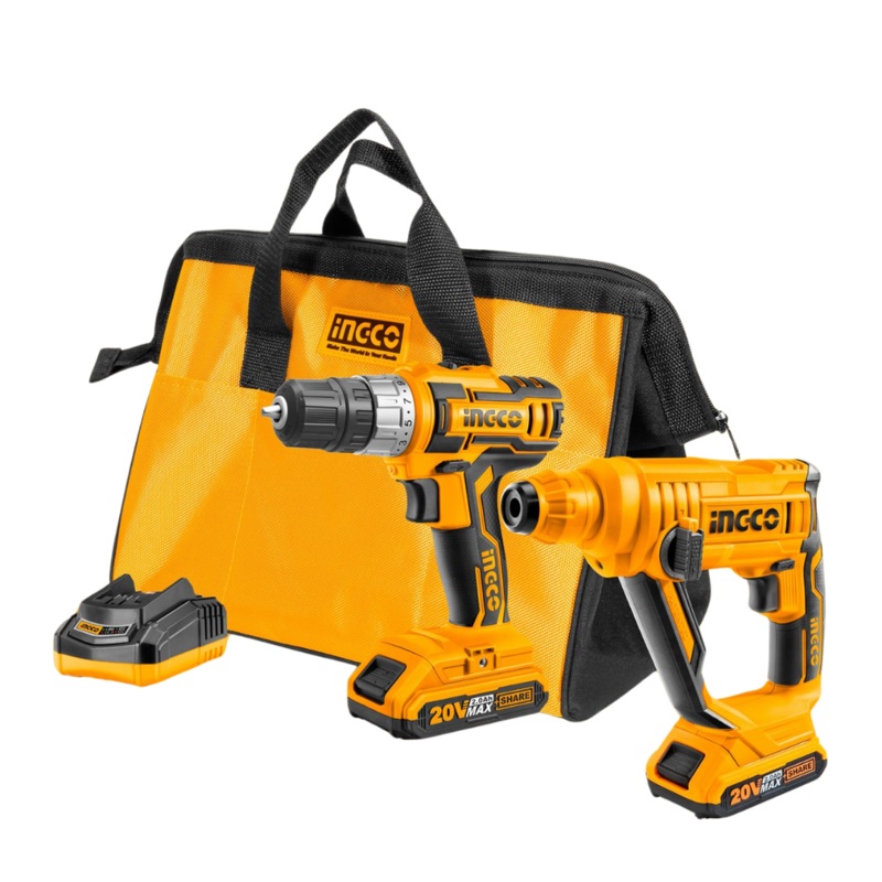 Ingco Lithium-Ion Cordless Drill + Rotary Hammer Combo Kit 20V – CKLI2008