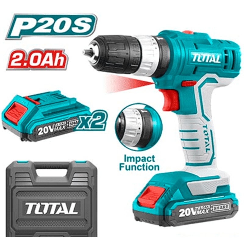 Total Lithium-Ion Impact Cordless Drill 20V with Two Batteries – TIDLI20012