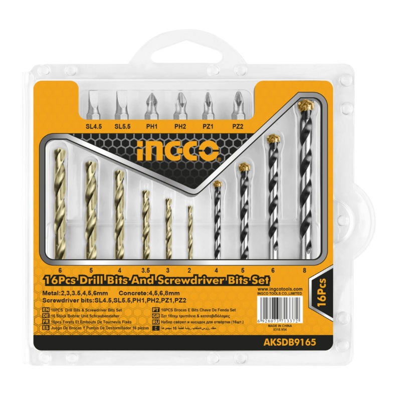 Ingco 16 Pieces Drill Bits & Screwdriver Bits Set – AKSDB9165