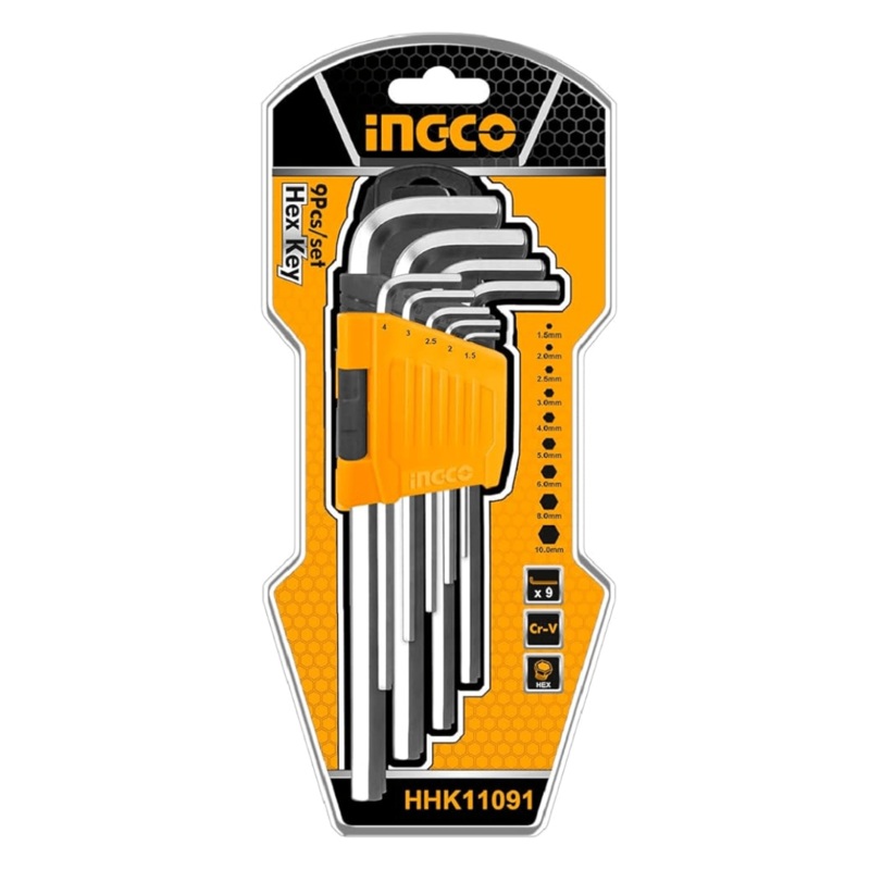 Ingco 9-Piece Hex Key Set with Long Arms – HHK11091