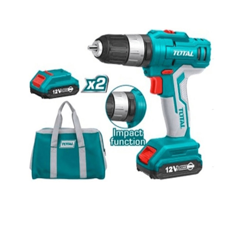 Total Lithium-Ion Cordless Hammer Impact Drill 12V with Two Batteries – TIDLI1222