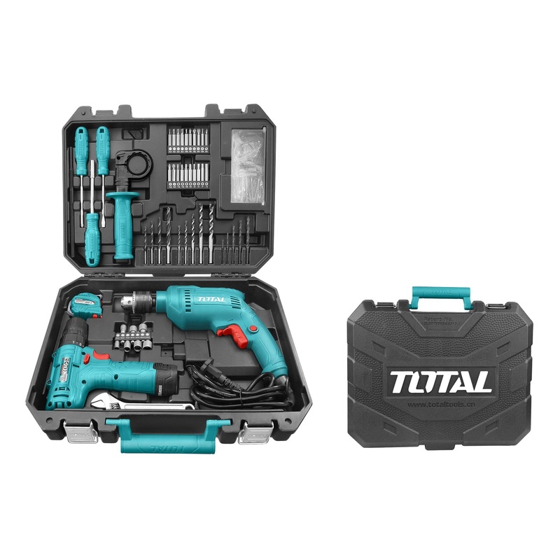 Total 119 Pieces Tool Set with 680W Hammer Impact Drill & 12V Cordless Drill – THKTHP1192