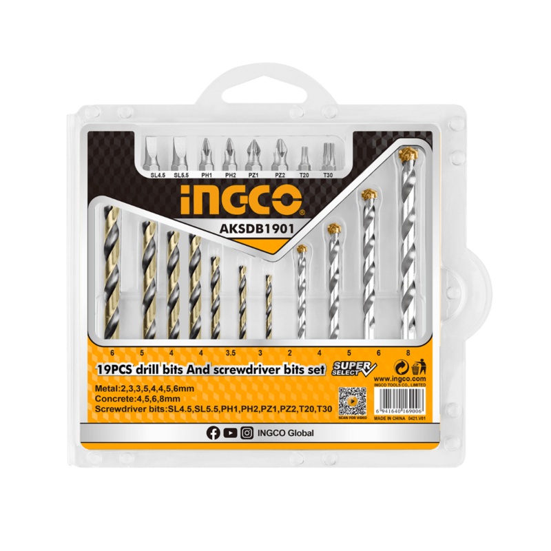 Ingco 19-Pieces Drill Bits & Screwdriver Bits Set  AKSDB1901