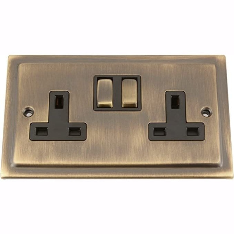 Brass Double Socket 2 Gang 13 Amp