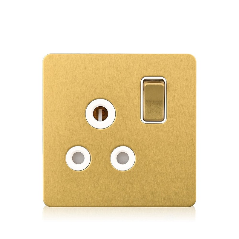 Brass Round Pin Plug Switched Socket 15 Amp