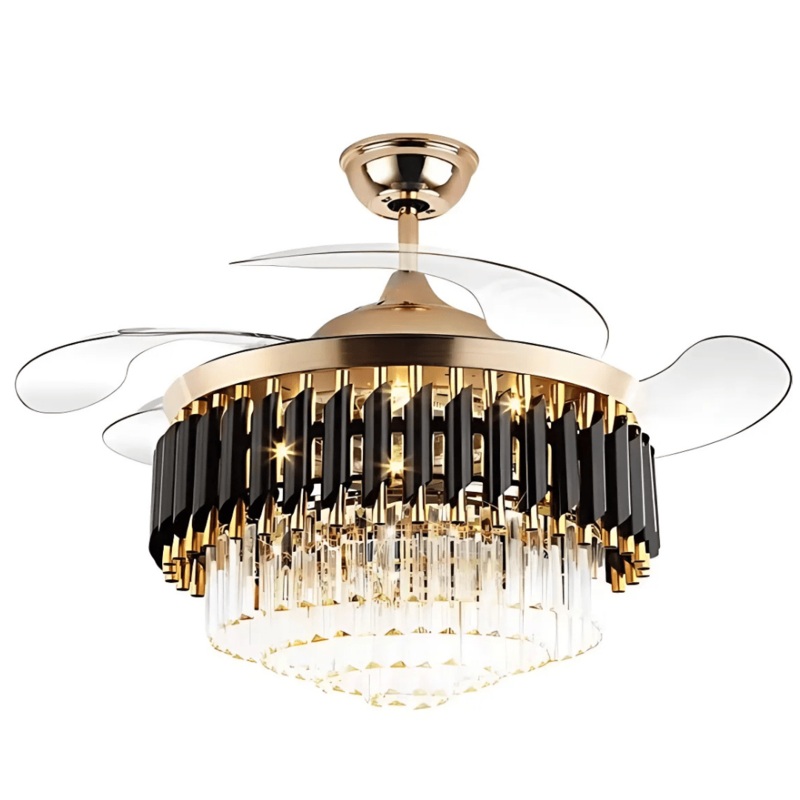 Golden Crystal Chandelier Ceiling Fan Light 72W With Remote Control – ESC-513B