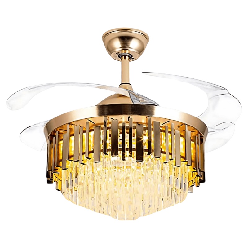 Golden Crystal Chandelier Ceiling Fan Light 72W With Remote Control – ESC-513G