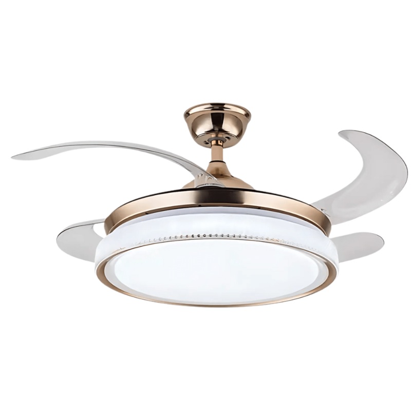 Golden Fashionable Retractable Fan Light 72W With Remote Control – ESC-3214