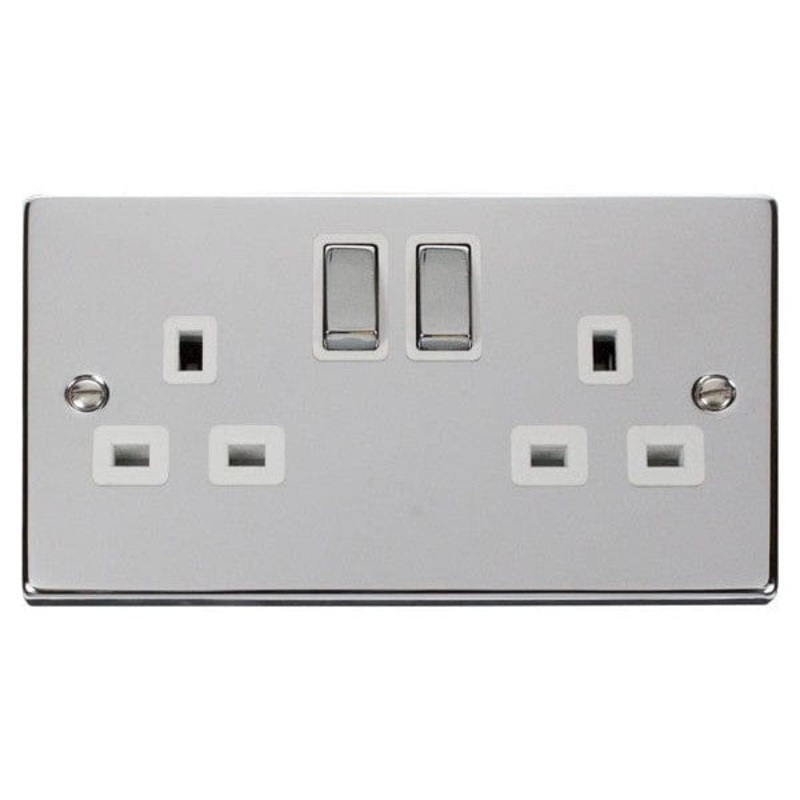 Click Deco Unpolished Chrome Ingot Double Socket 13A, White Insert