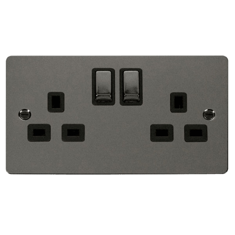 Click Define Black Nickel 13A Switched Double Socket