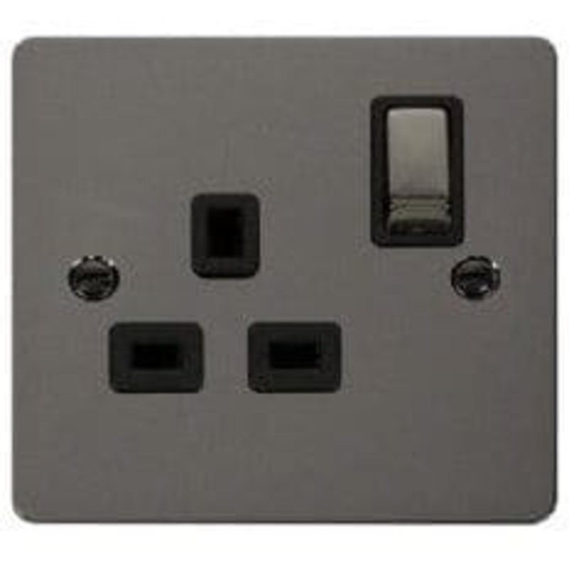 Click Define Flat Plate Black Nickel 13A Single Switched Socket