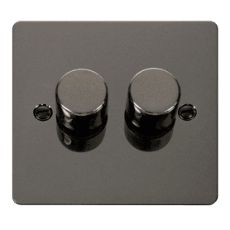 Click Define Flat Plate Black Nickel 2 Gang 2 Way 400W Dimmer