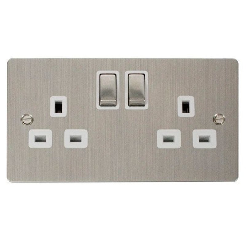 Click Define Stainless Steel 13A Switched Double Socket