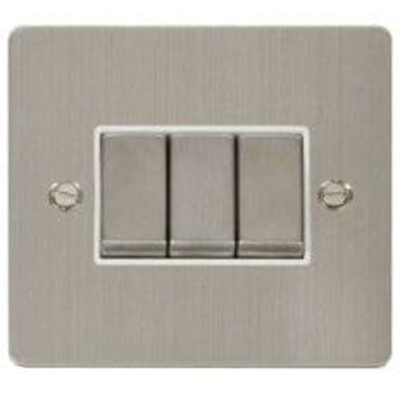 Click Define Stainless Steel Ingot 3 Gang 10AX 2 Way Plate Switch