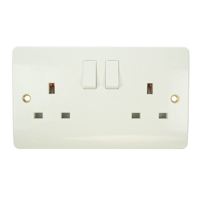 Click Mode Two Gang Double 13A White PVC Socket