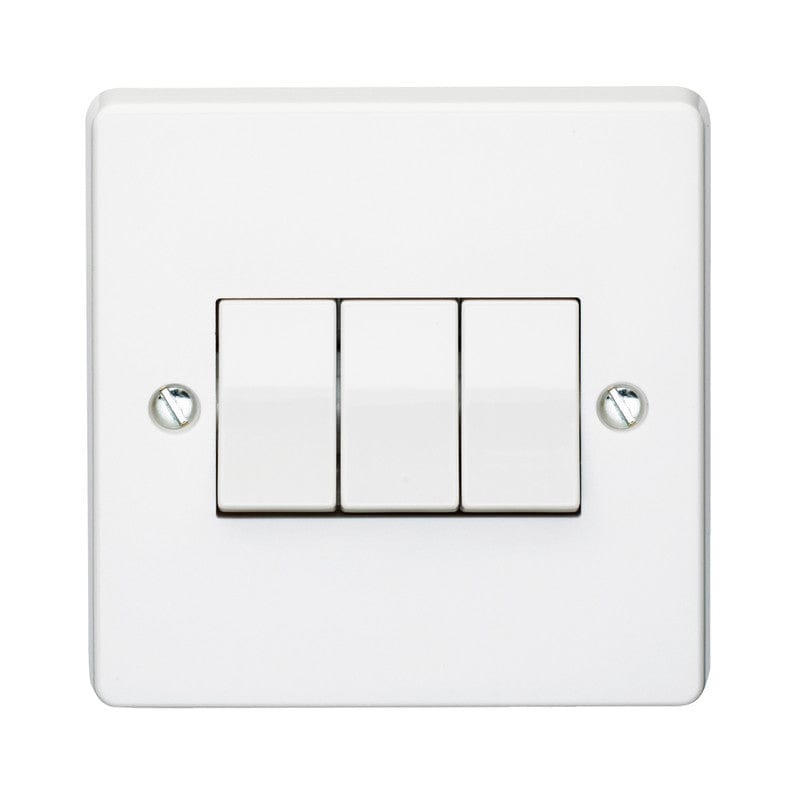 Crabtree 10A 3 Gang 2 Way Light Switch White