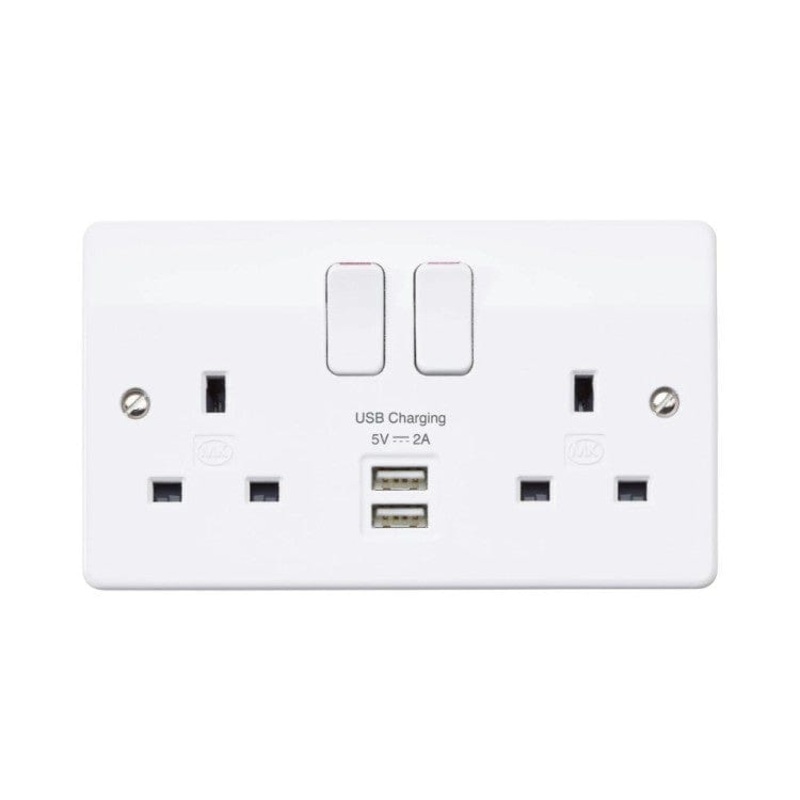 MK Electric 13A Double 2-Gang Socket with 2 USB