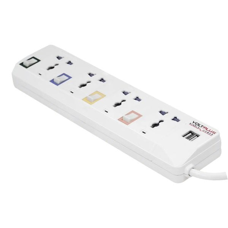 Voltplus 4-Way Extension Socket 2M with Switches and USB Slot