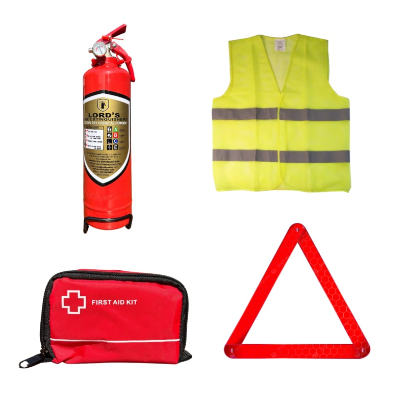 Emergency 4 in 1 Car Safety Kit – Fire Extinguisher, Triangle, Vest & First Aid