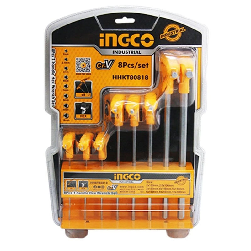 Ingco 8-Piece T-Handle Ball Point Hex Wrench Set with CR-V Steel  HHKT80818