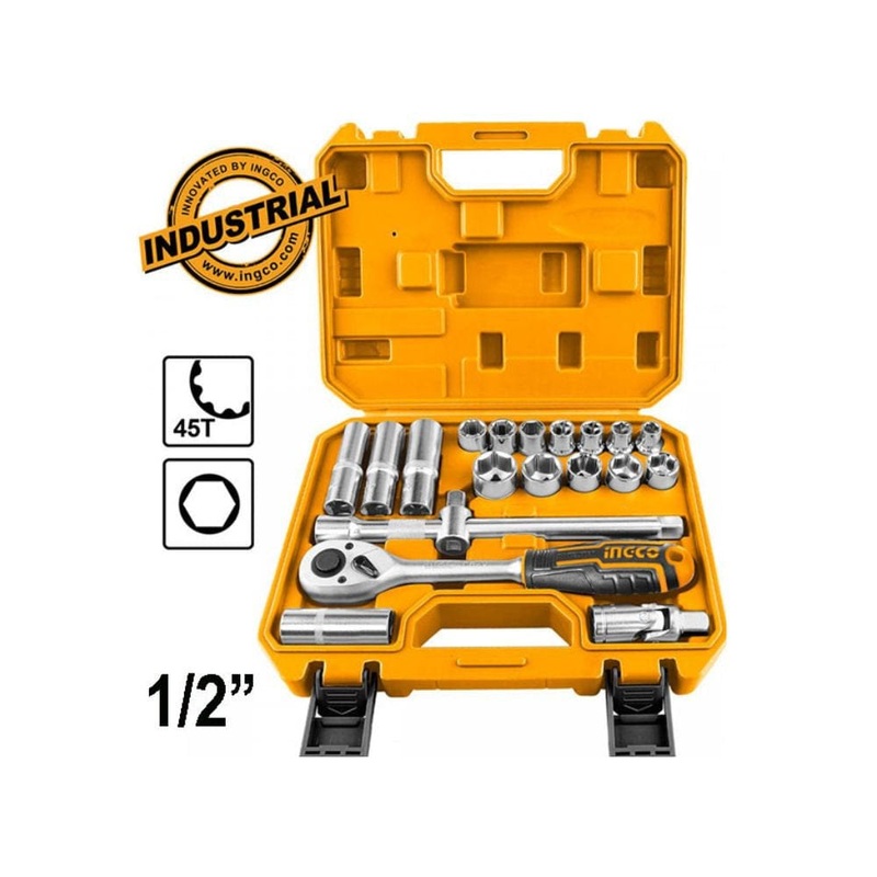 Ingco 20-Pieces 1/2 CR-V Socket Set with Ratchet Handle & Accessories  HKTS12201