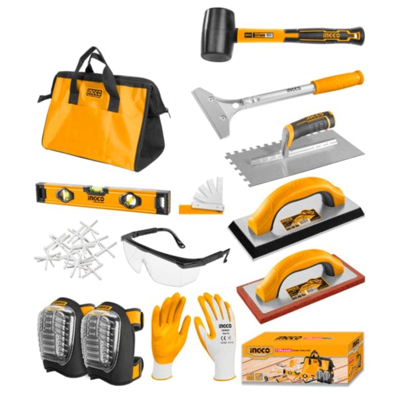 Ingco 11-Piece Tiling Tools Set with Rubber Hammer, Trowels & Accessories  HKTTS1108