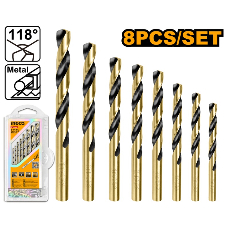 Ingco 8-Piece HSS Rolling Twist Drill Bits Set  AKDB0801