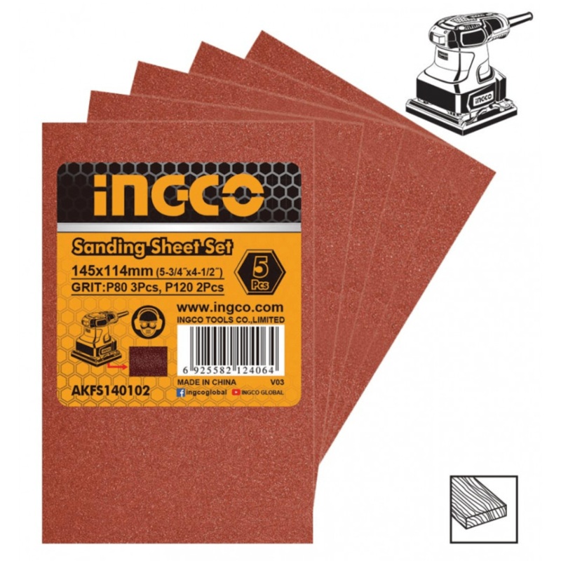 Ingco 5-Piece Sanding Sheet Set 145x114mm  AKFS140102