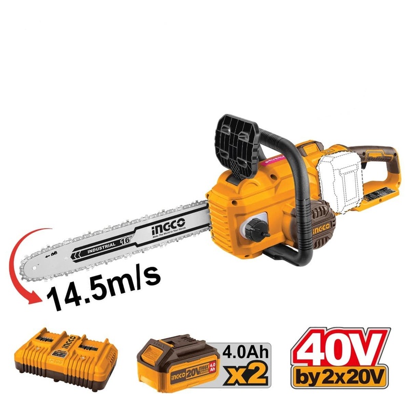 Ingco Brushless 16 Lithium-Ion Cordless Chain Saw with Two 20V 4.0Ah Batteries – CGSLI401682