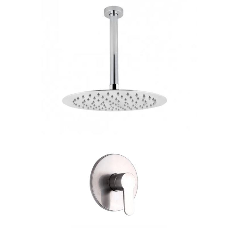 Maxten Brushed Steel Ceiling Mounted Round Single Function Concealed Rain Shower Set – ST80-101
