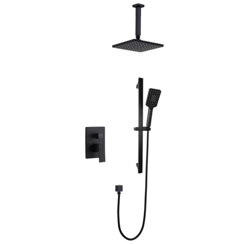 MaxTen Stainless Steel Matte Black Concealed Two- Function Square Rain Shower Set – H01009B-1