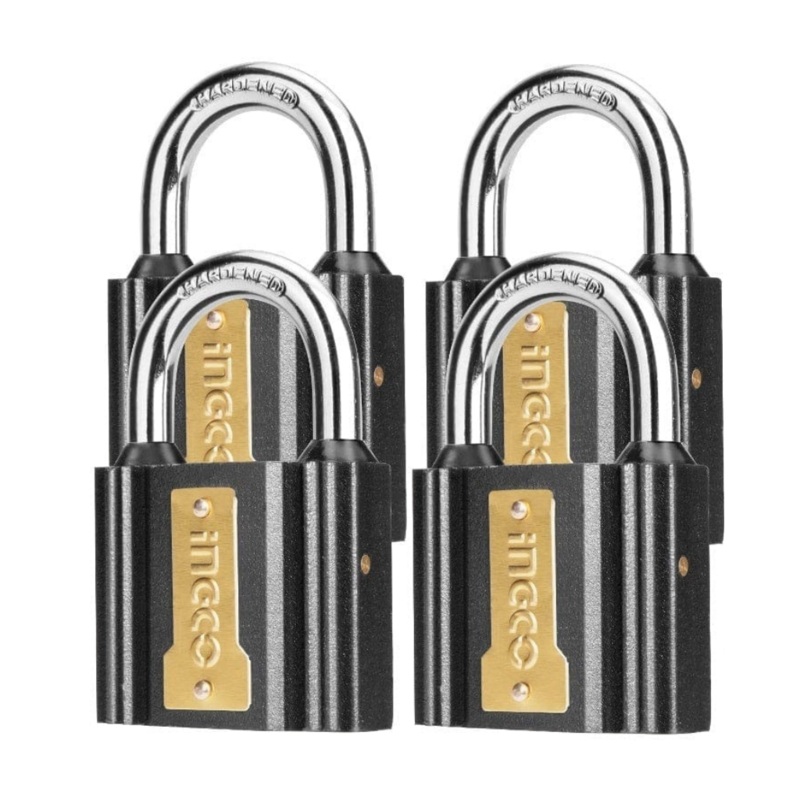 Ingco 4-Piece 38mm Iron Padlock Set with Brass Lock Cylinder  DIPLK4382