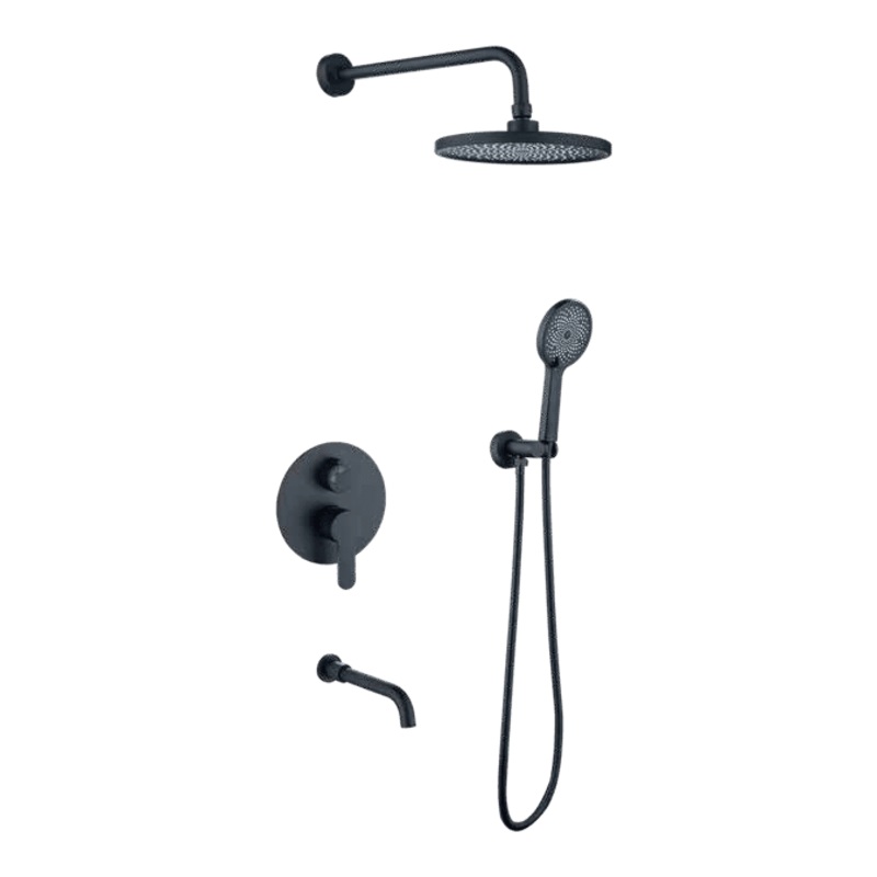 WK Bathroom Black Concealed Wall Mounted Three- Function Round Overhead Rain Shower Set – K-8419H