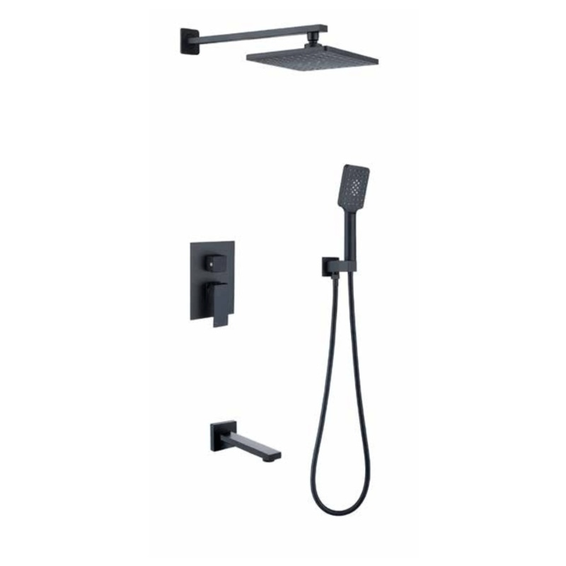 WK Bathroom Black Concealed Wall Mounted Three- Function Square Overhead Rain Shower Set – K-8417H