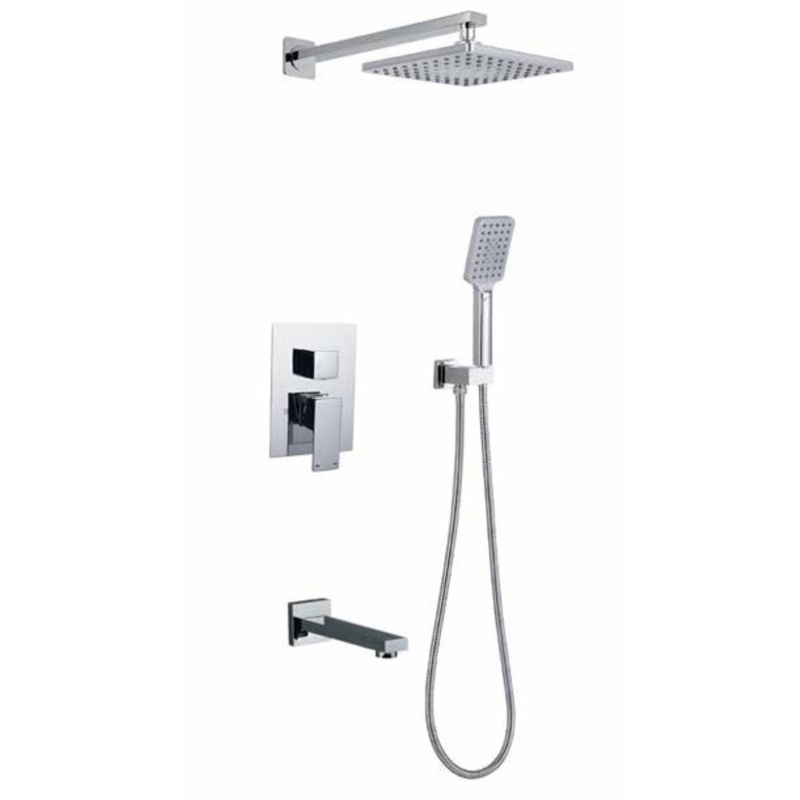 WK Bathroom Chrome Concealed Wall Mounted Three- Function Square Overhead Rain Shower Set – K-8416