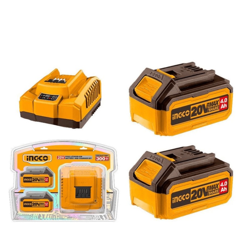 Ingco 20V 4.0Ah Lithium-Ion Battery & Charger Kit (2 Batteries)  FBCPK1424